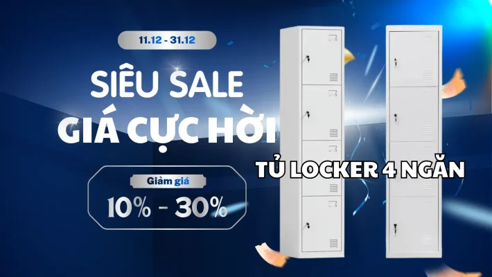 Tủ locker 4 ngăn sắt đặt trong không gian làm việc